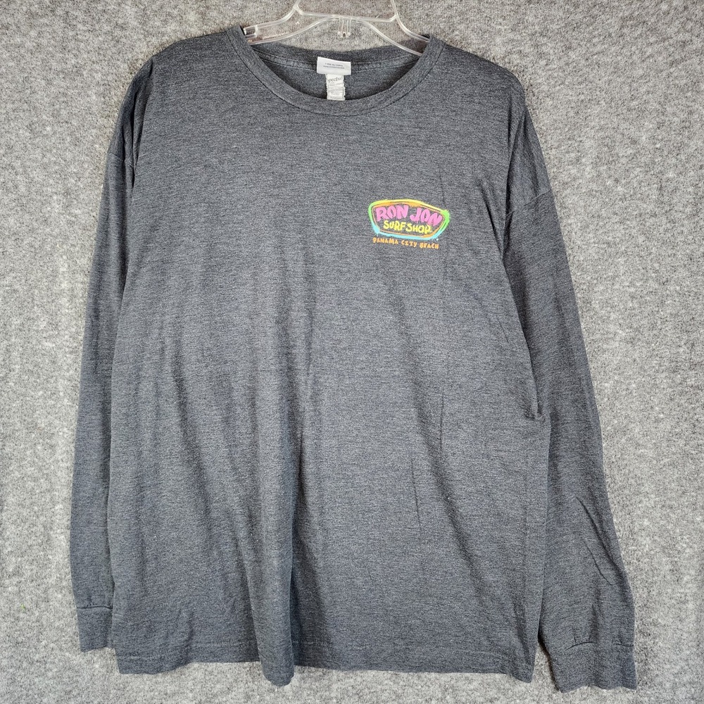 Ron Jon Surf Shop T-Shirt Mens 2XL Panama City Beach Charcoal Long Sleeve EUC